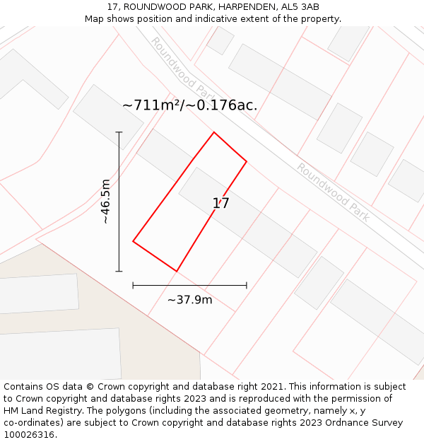 17, ROUNDWOOD PARK, HARPENDEN, AL5 3AB: Plot and title map