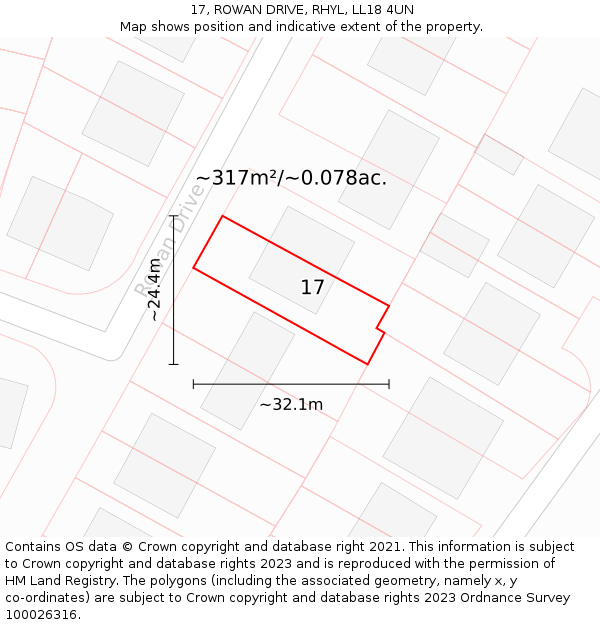 17, ROWAN DRIVE, RHYL, LL18 4UN: Plot and title map