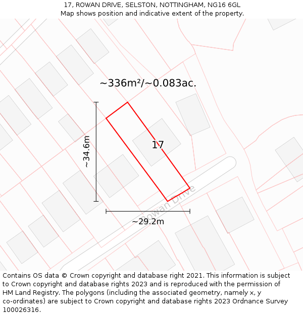 17, ROWAN DRIVE, SELSTON, NOTTINGHAM, NG16 6GL: Plot and title map