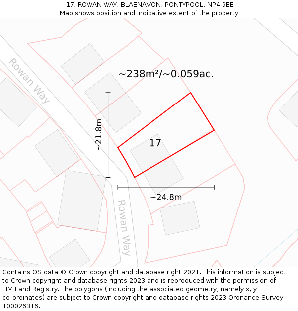 17, ROWAN WAY, BLAENAVON, PONTYPOOL, NP4 9EE: Plot and title map