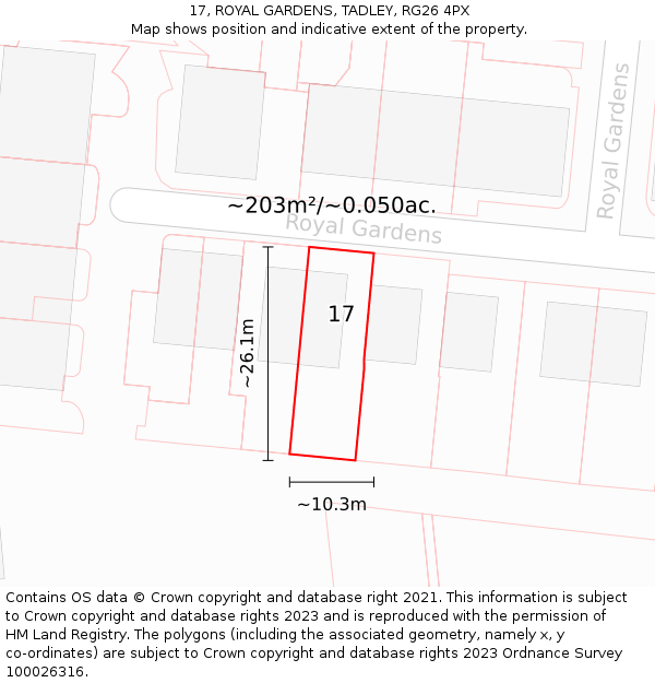 17, ROYAL GARDENS, TADLEY, RG26 4PX: Plot and title map