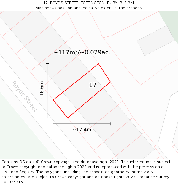 17, ROYDS STREET, TOTTINGTON, BURY, BL8 3NH: Plot and title map