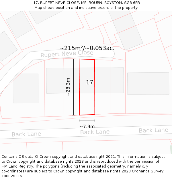 17, RUPERT NEVE CLOSE, MELBOURN, ROYSTON, SG8 6FB: Plot and title map