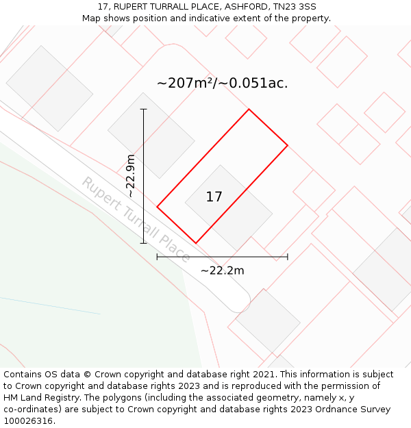 17, RUPERT TURRALL PLACE, ASHFORD, TN23 3SS: Plot and title map