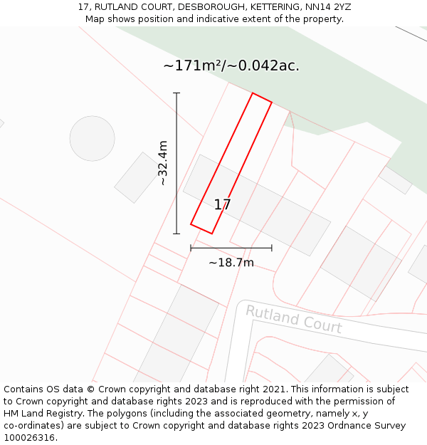 17, RUTLAND COURT, DESBOROUGH, KETTERING, NN14 2YZ: Plot and title map