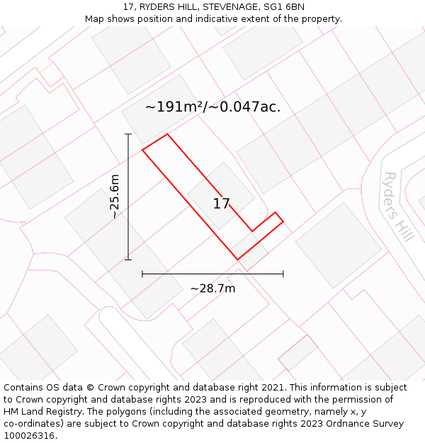 17, RYDERS HILL, STEVENAGE, SG1 6BN: Plot and title map