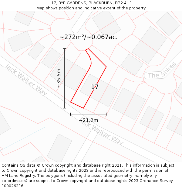 17, RYE GARDENS, BLACKBURN, BB2 4HF: Plot and title map