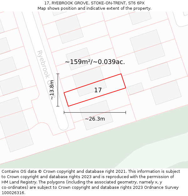 17, RYEBROOK GROVE, STOKE-ON-TRENT, ST6 6PX: Plot and title map