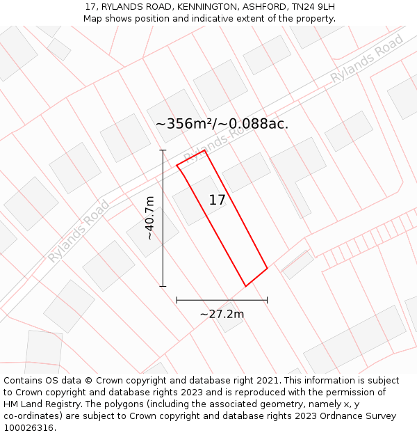 17, RYLANDS ROAD, KENNINGTON, ASHFORD, TN24 9LH: Plot and title map