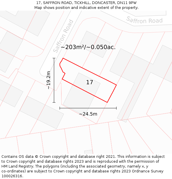 17, SAFFRON ROAD, TICKHILL, DONCASTER, DN11 9PW: Plot and title map