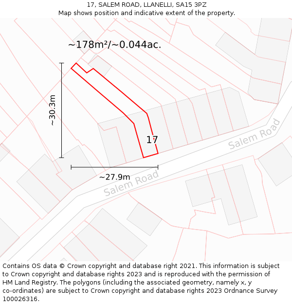 17, SALEM ROAD, LLANELLI, SA15 3PZ: Plot and title map