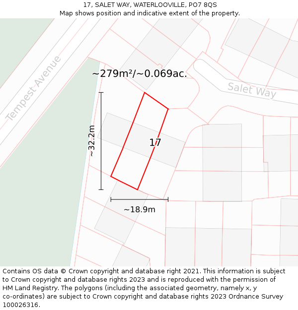 17, SALET WAY, WATERLOOVILLE, PO7 8QS: Plot and title map