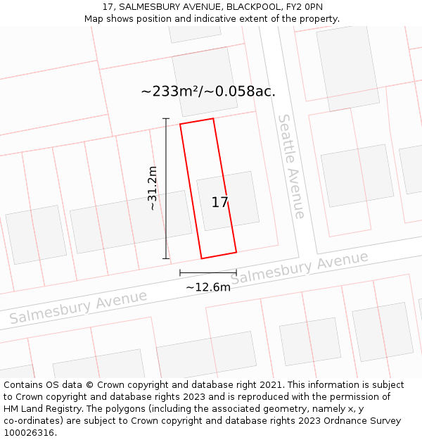 17, SALMESBURY AVENUE, BLACKPOOL, FY2 0PN: Plot and title map