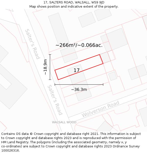 17, SALTERS ROAD, WALSALL, WS9 9JD: Plot and title map