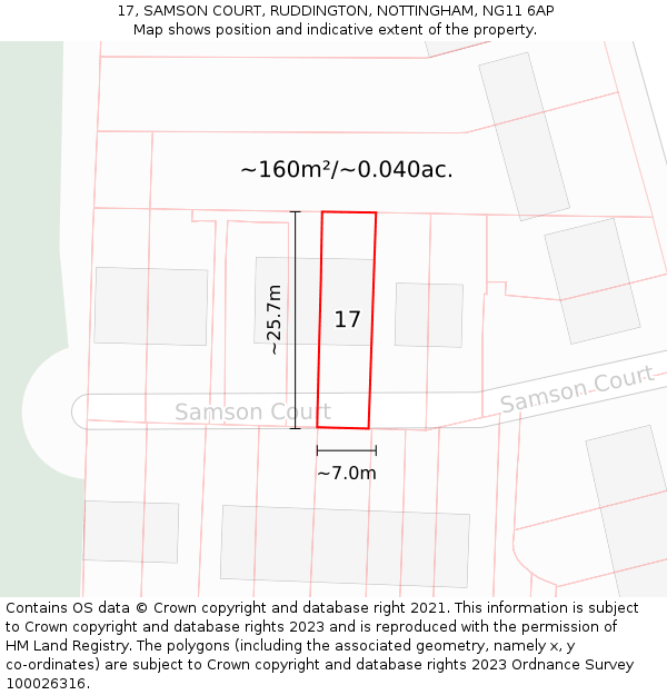 17, SAMSON COURT, RUDDINGTON, NOTTINGHAM, NG11 6AP: Plot and title map