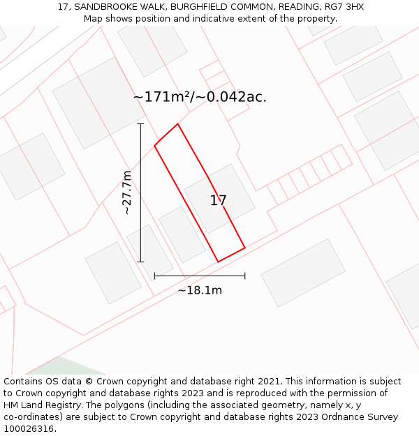 17, SANDBROOKE WALK, BURGHFIELD COMMON, READING, RG7 3HX: Plot and title map