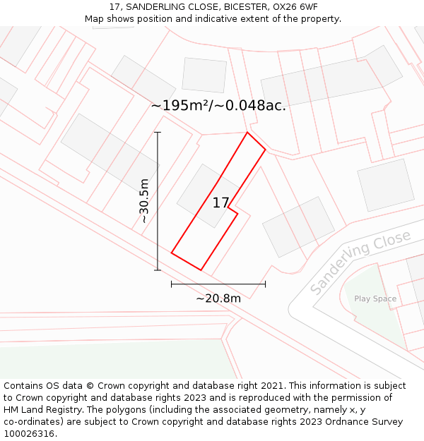 17, SANDERLING CLOSE, BICESTER, OX26 6WF: Plot and title map