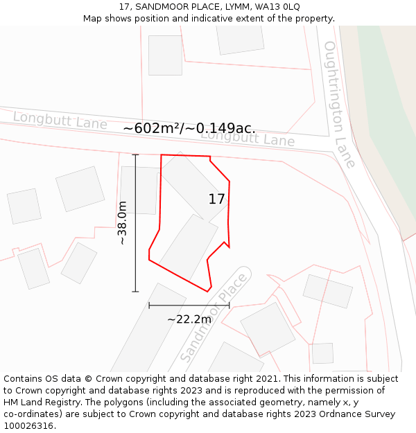 17, SANDMOOR PLACE, LYMM, WA13 0LQ: Plot and title map