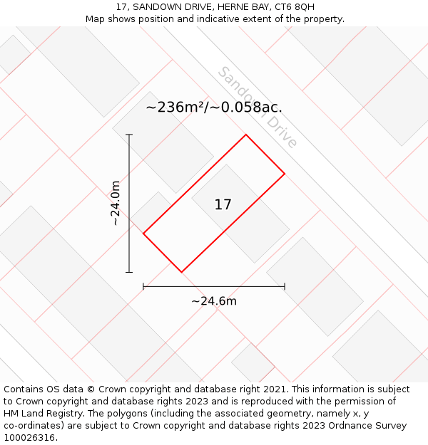 17, SANDOWN DRIVE, HERNE BAY, CT6 8QH: Plot and title map