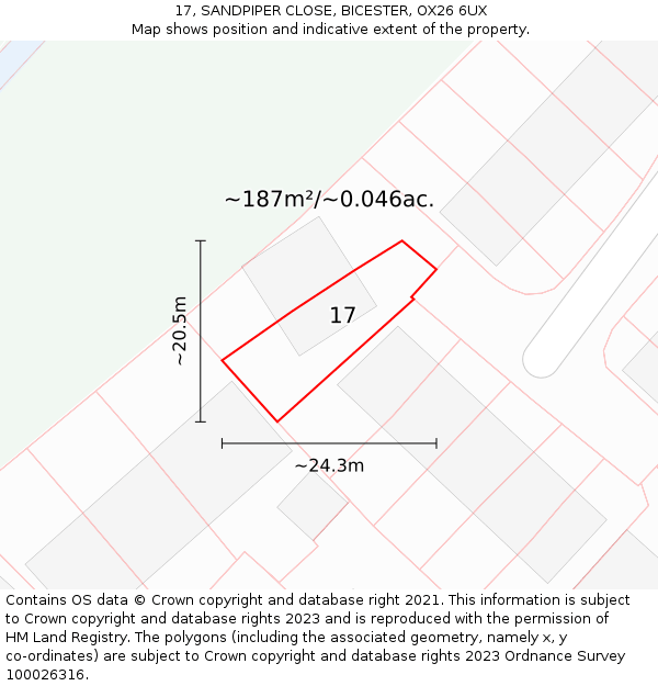 17, SANDPIPER CLOSE, BICESTER, OX26 6UX: Plot and title map