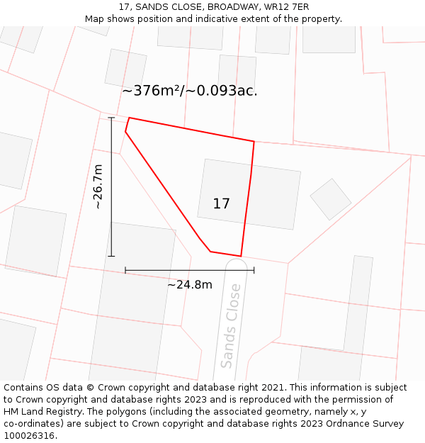 17, SANDS CLOSE, BROADWAY, WR12 7ER: Plot and title map