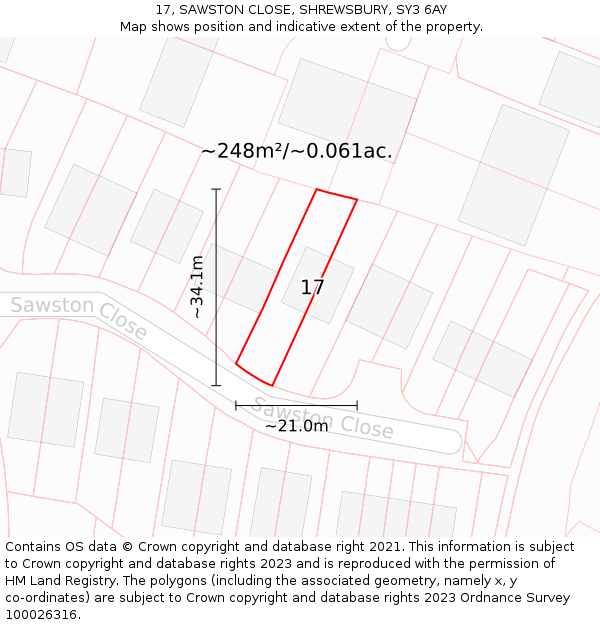 17, SAWSTON CLOSE, SHREWSBURY, SY3 6AY: Plot and title map