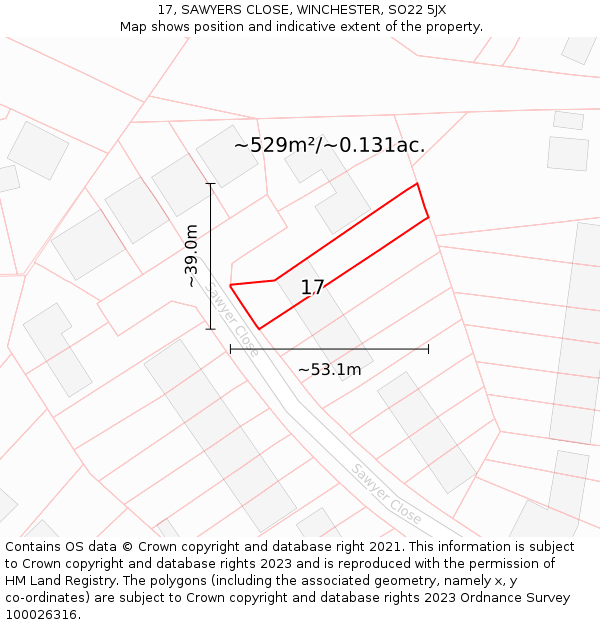 17, SAWYERS CLOSE, WINCHESTER, SO22 5JX: Plot and title map