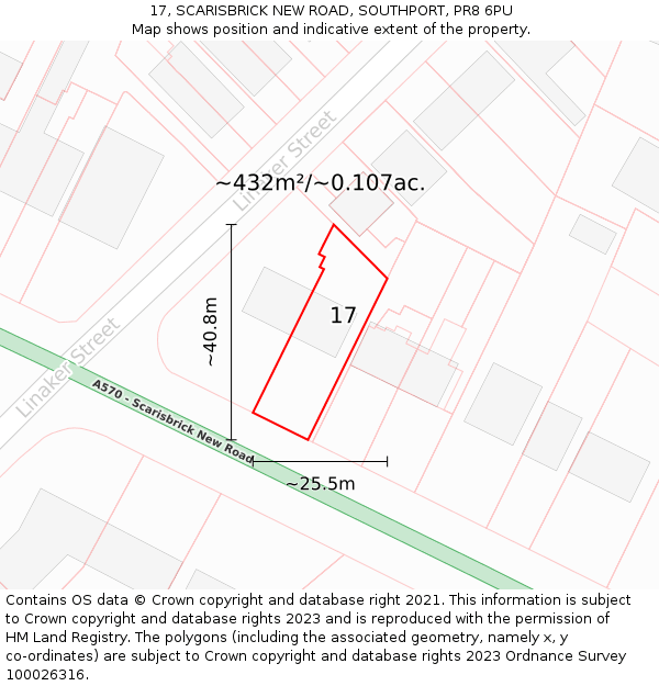 17, SCARISBRICK NEW ROAD, SOUTHPORT, PR8 6PU: Plot and title map