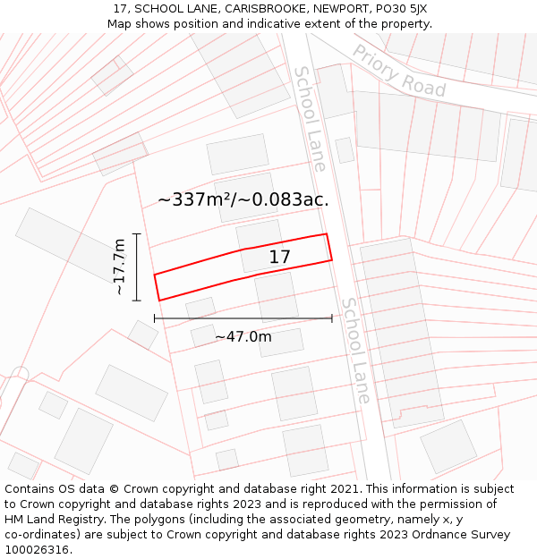 17, SCHOOL LANE, CARISBROOKE, NEWPORT, PO30 5JX: Plot and title map