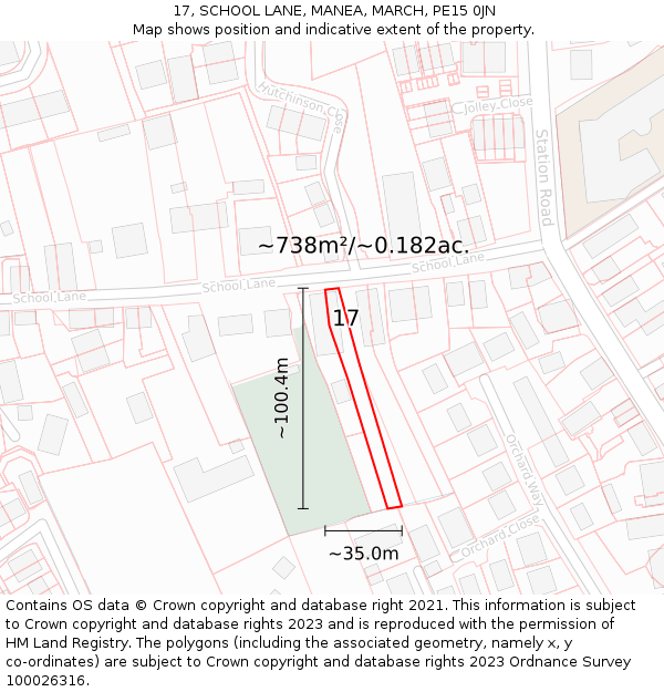 17, SCHOOL LANE, MANEA, MARCH, PE15 0JN: Plot and title map