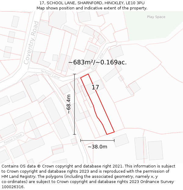 17, SCHOOL LANE, SHARNFORD, HINCKLEY, LE10 3PU: Plot and title map