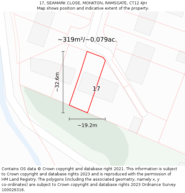 17, SEAMARK CLOSE, MONKTON, RAMSGATE, CT12 4JH: Plot and title map