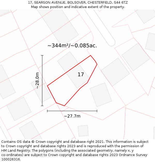 17, SEARSON AVENUE, BOLSOVER, CHESTERFIELD, S44 6TZ: Plot and title map