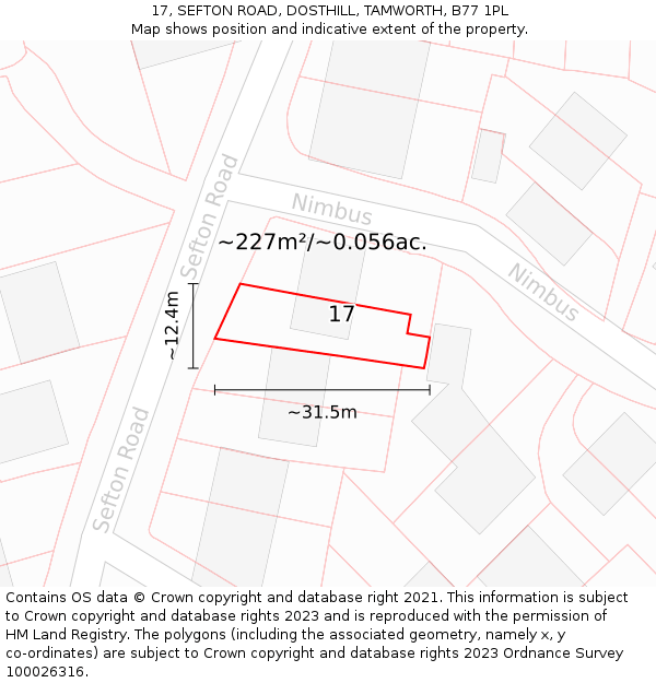 17, SEFTON ROAD, DOSTHILL, TAMWORTH, B77 1PL: Plot and title map