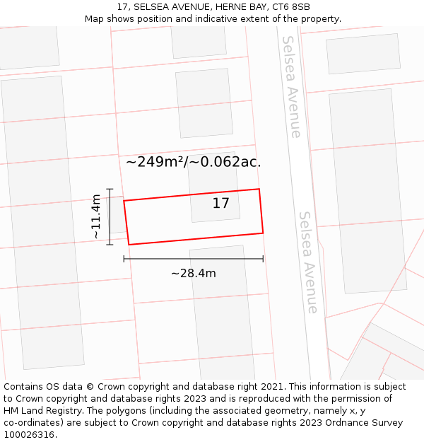 17, SELSEA AVENUE, HERNE BAY, CT6 8SB: Plot and title map