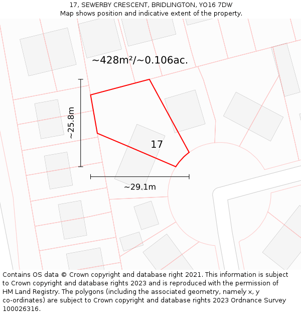 17, SEWERBY CRESCENT, BRIDLINGTON, YO16 7DW: Plot and title map