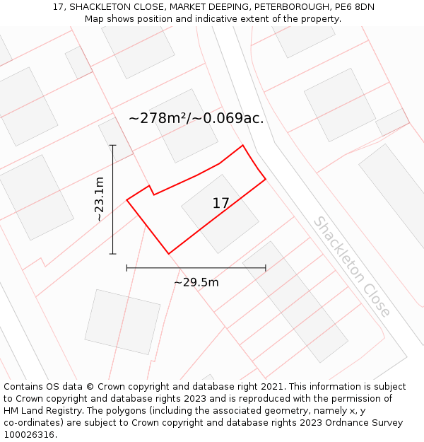 17, SHACKLETON CLOSE, MARKET DEEPING, PETERBOROUGH, PE6 8DN: Plot and title map