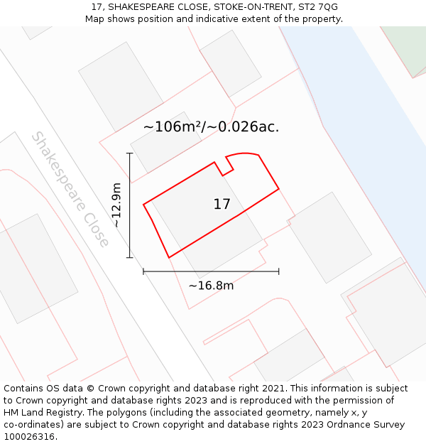 17, SHAKESPEARE CLOSE, STOKE-ON-TRENT, ST2 7QG: Plot and title map