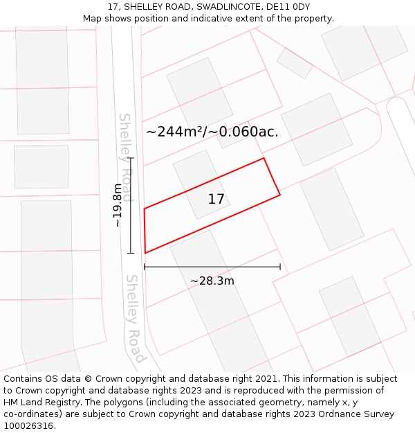 17, SHELLEY ROAD, SWADLINCOTE, DE11 0DY: Plot and title map