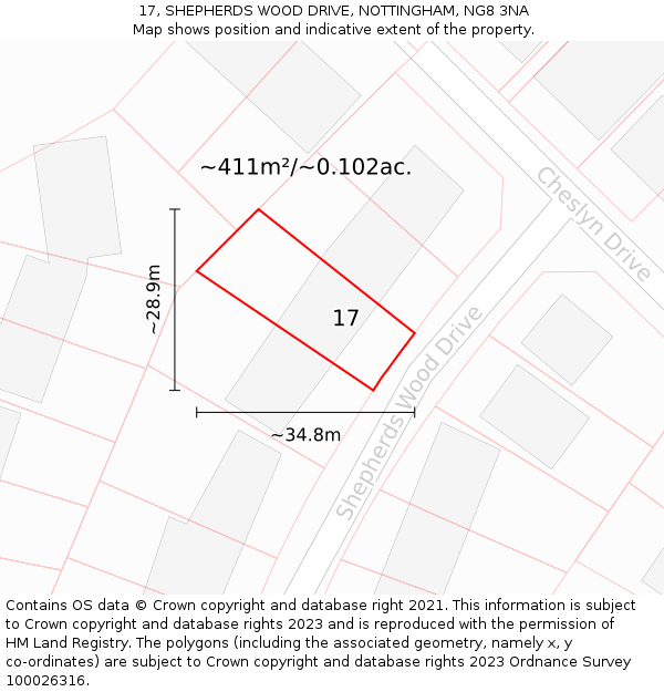 17, SHEPHERDS WOOD DRIVE, NOTTINGHAM, NG8 3NA: Plot and title map