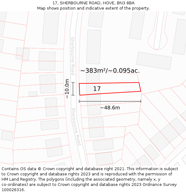 17, SHERBOURNE ROAD, HOVE, BN3 8BA: Plot and title map