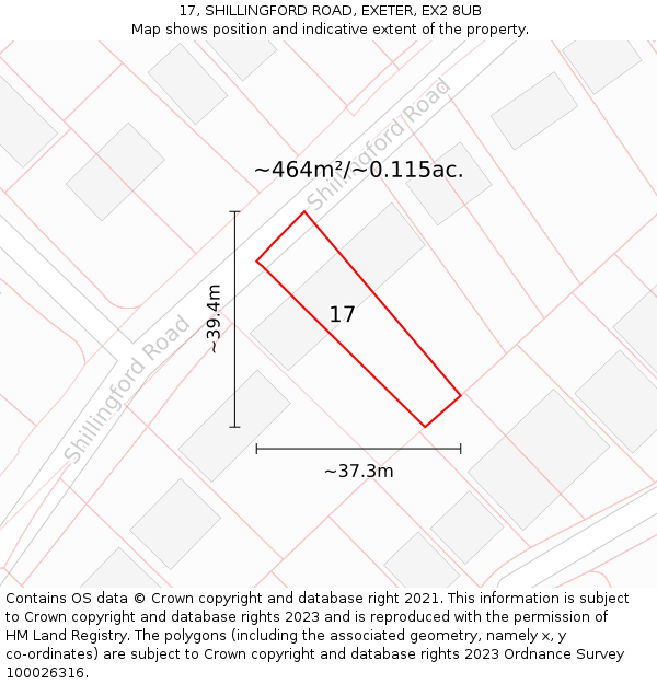 17, SHILLINGFORD ROAD, EXETER, EX2 8UB: Plot and title map