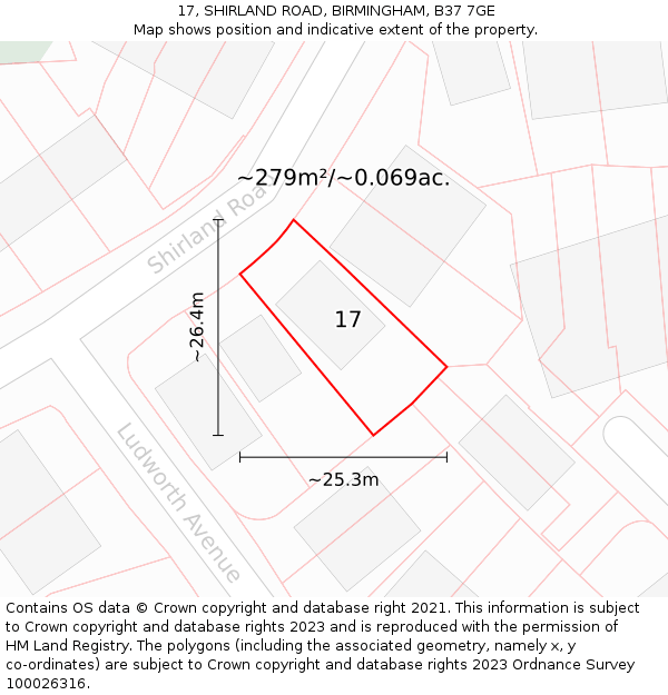 17, SHIRLAND ROAD, BIRMINGHAM, B37 7GE: Plot and title map