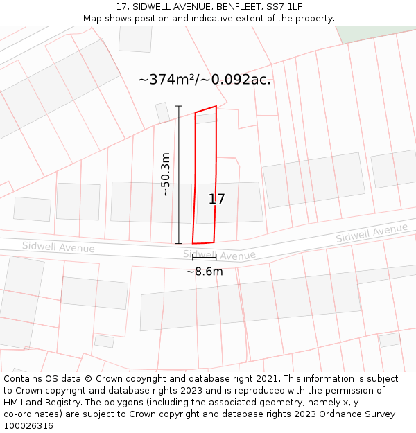 17, SIDWELL AVENUE, BENFLEET, SS7 1LF: Plot and title map