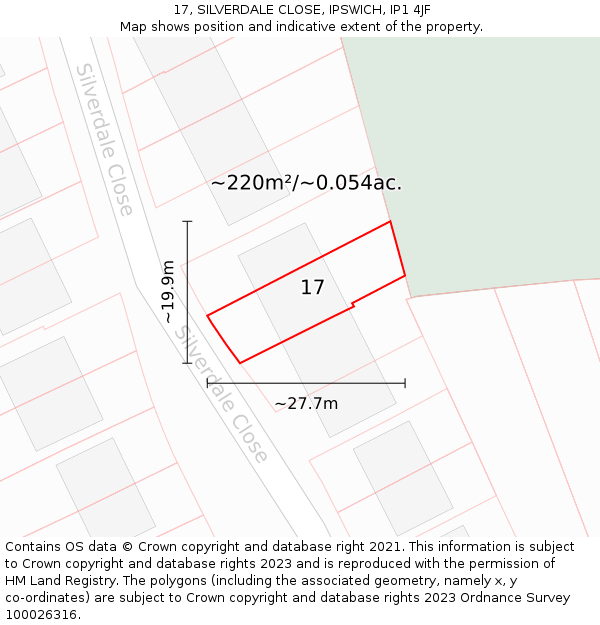 17, SILVERDALE CLOSE, IPSWICH, IP1 4JF: Plot and title map