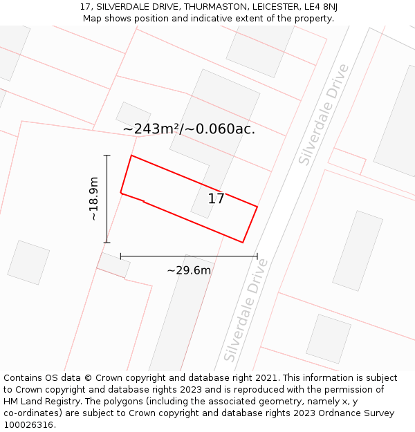 17, SILVERDALE DRIVE, THURMASTON, LEICESTER, LE4 8NJ: Plot and title map