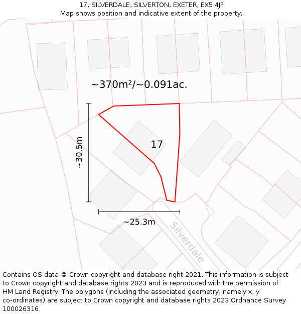 17, SILVERDALE, SILVERTON, EXETER, EX5 4JF: Plot and title map