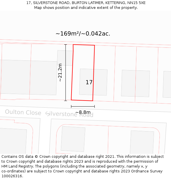 17, SILVERSTONE ROAD, BURTON LATIMER, KETTERING, NN15 5XE: Plot and title map