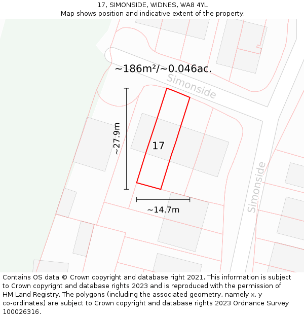17, SIMONSIDE, WIDNES, WA8 4YL: Plot and title map