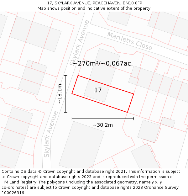 17, SKYLARK AVENUE, PEACEHAVEN, BN10 8FP: Plot and title map